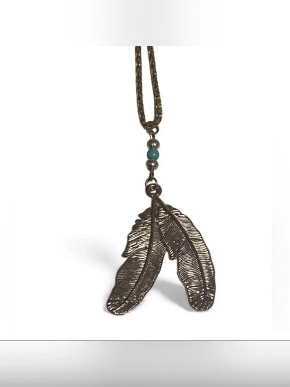 Silver Tone Feather Necklace #6315