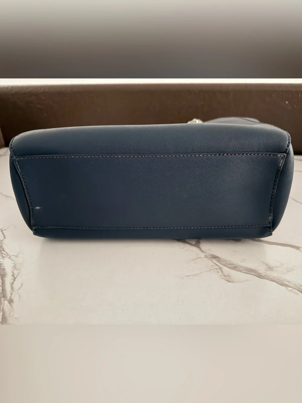 Michael Kors Navy Leather Shoulder Bag with Gold Chain Handles