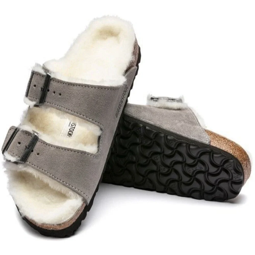 Birkenstock Arizona Shearling Sandals Women's 39 /US 8 Stone Coin/Natural