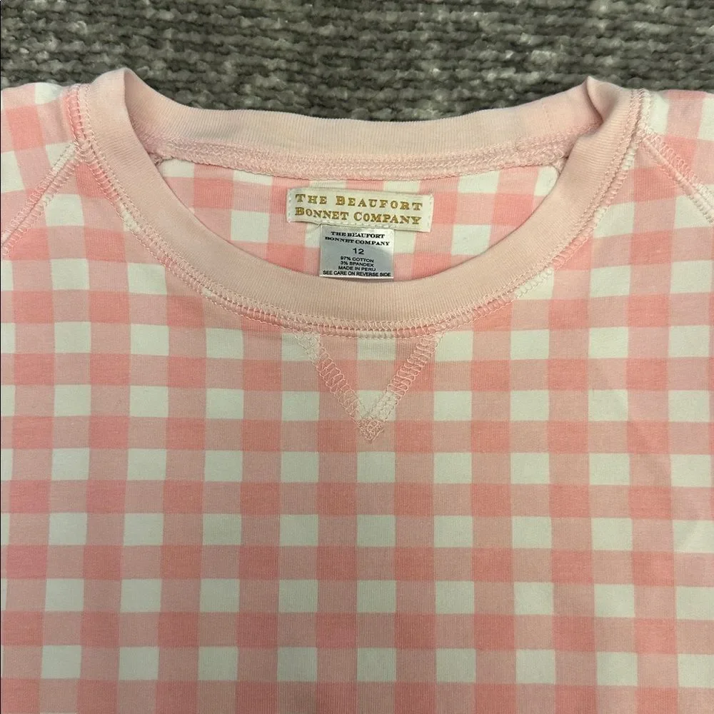 NWOT The Beaufort Bonnet Co. Pink Gingham pullover sweatshirt 12