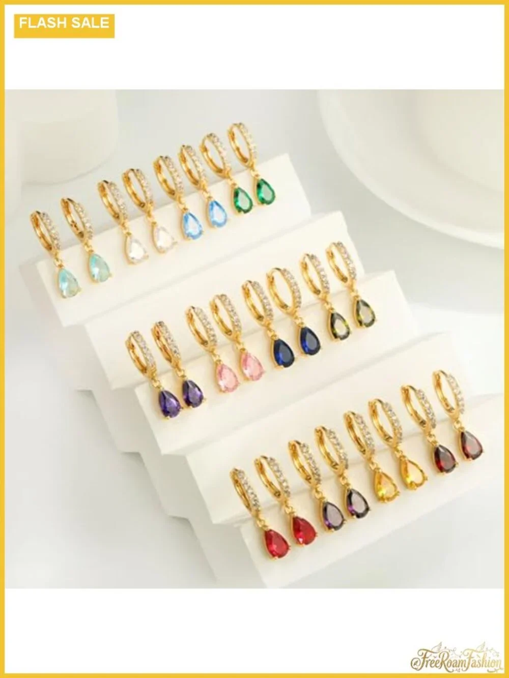 14K Plated Brass Dangle Earrings Cubic Zirconia Drop Lever Back