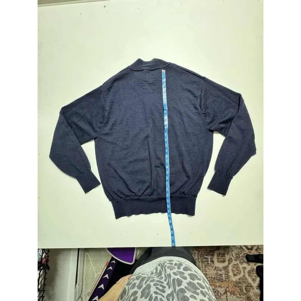 Orvis Blue 1/4 Zip Mock Neck Wool Pullover Sweater Solid Logo XL