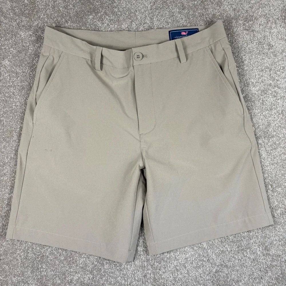 Vineyard Vines Mens Performance Shorts Khaki Tan Size 32 Golf Stretch 8.5 Inseam