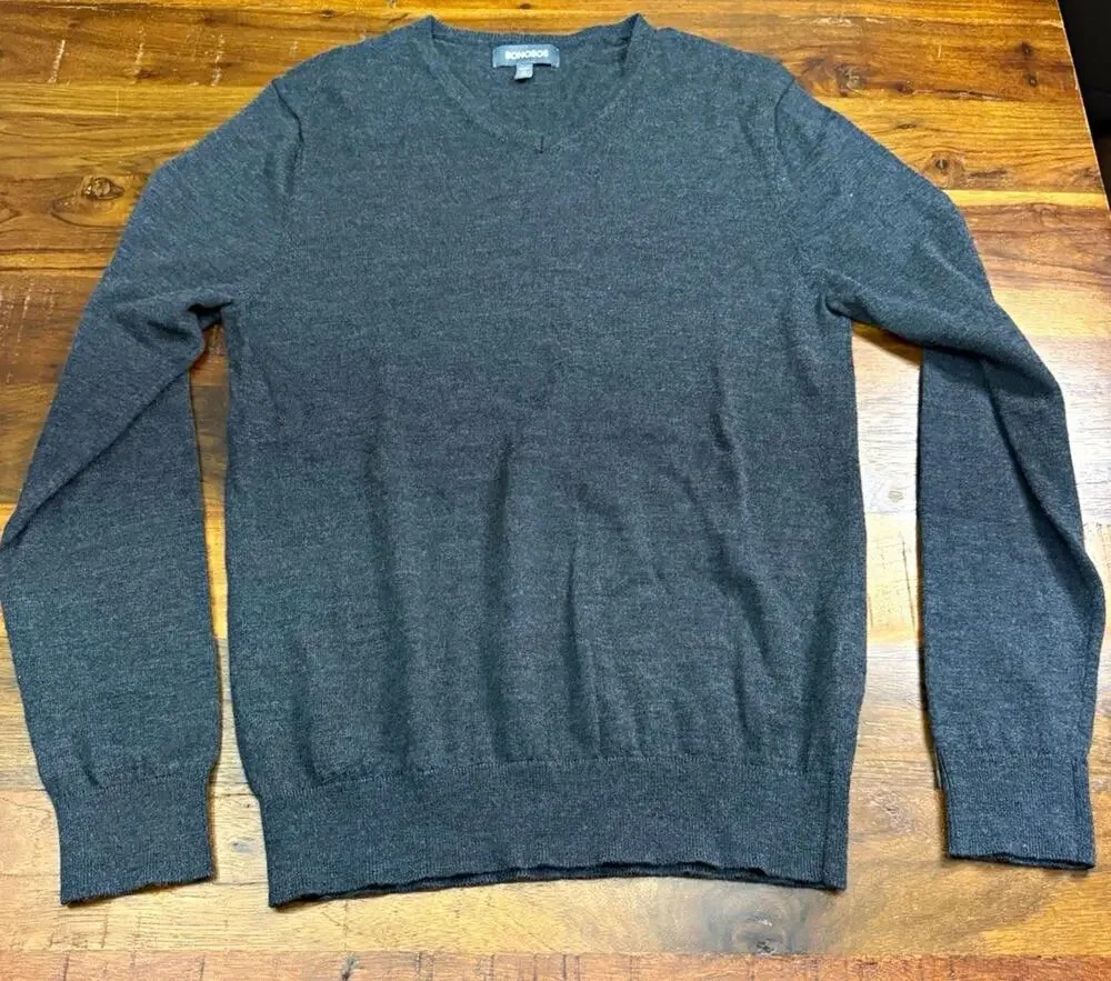 Bonobos Slim Fit V-Neck Pullover Sweater Mens M Gray Solid Knit Long Sleeve