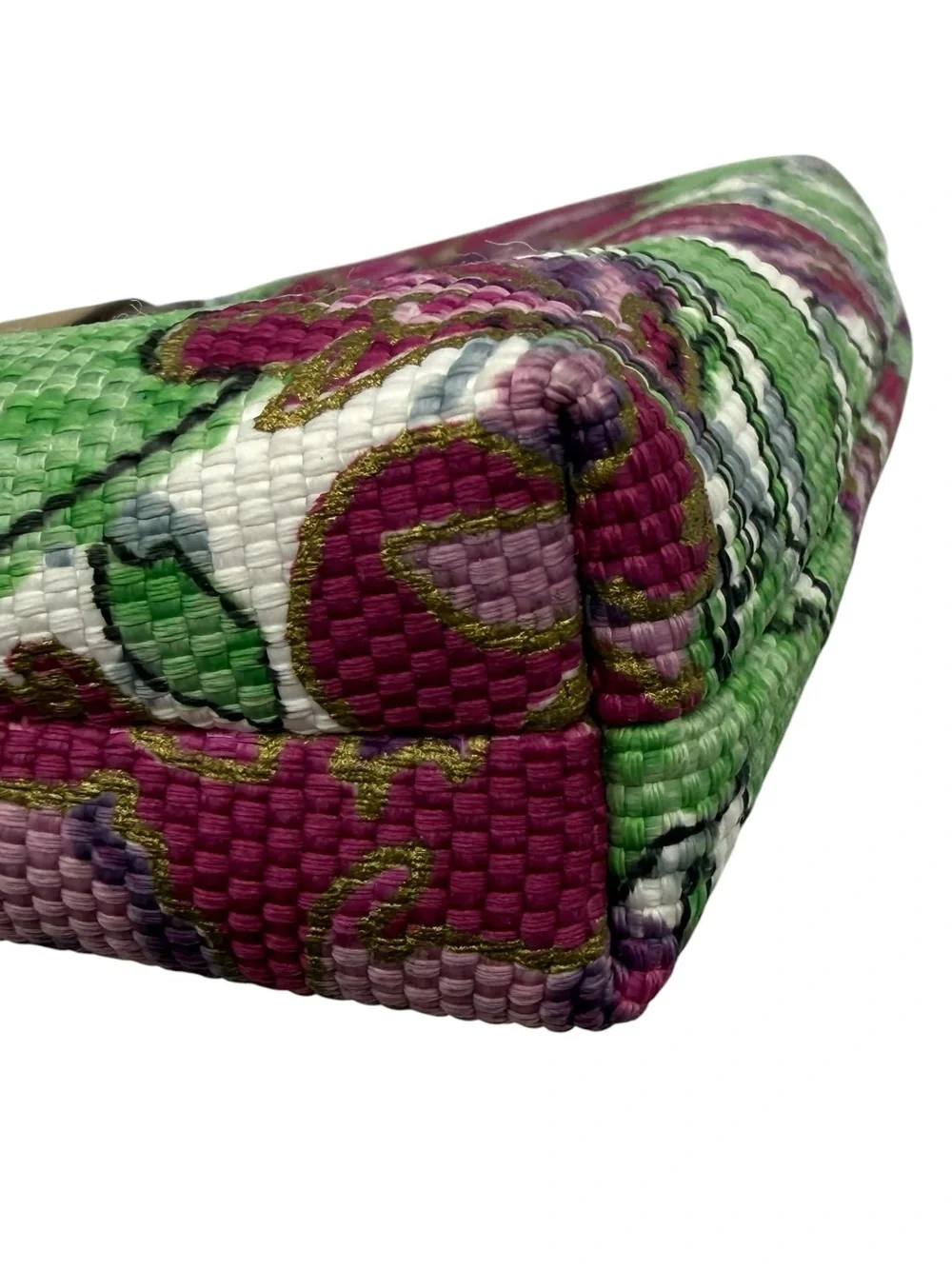 Coach Floral Wristlet in Green, Purple & Gold Trim