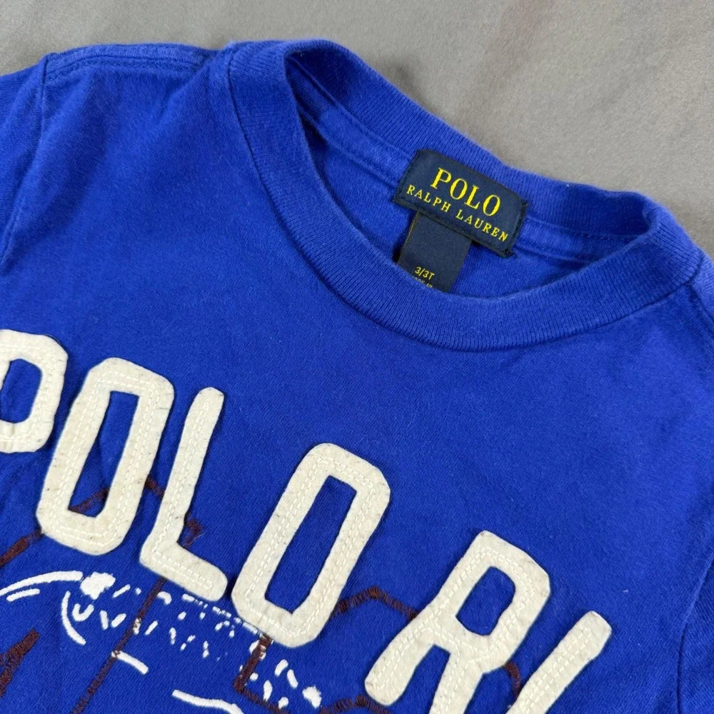 Polo Ralph Lauren Boys Royal Blue Graphic Football T-Shirt Size 3/3T