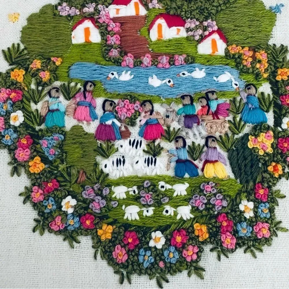 Vintage Embroidered Intricate Threaded Tea Towel