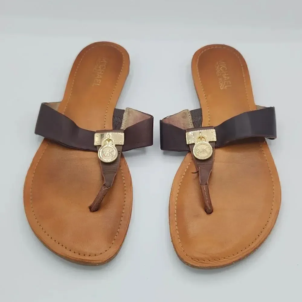 MICHAEL Michael Kors Hamilton Flat Slide Sandals - Walnut Java 9