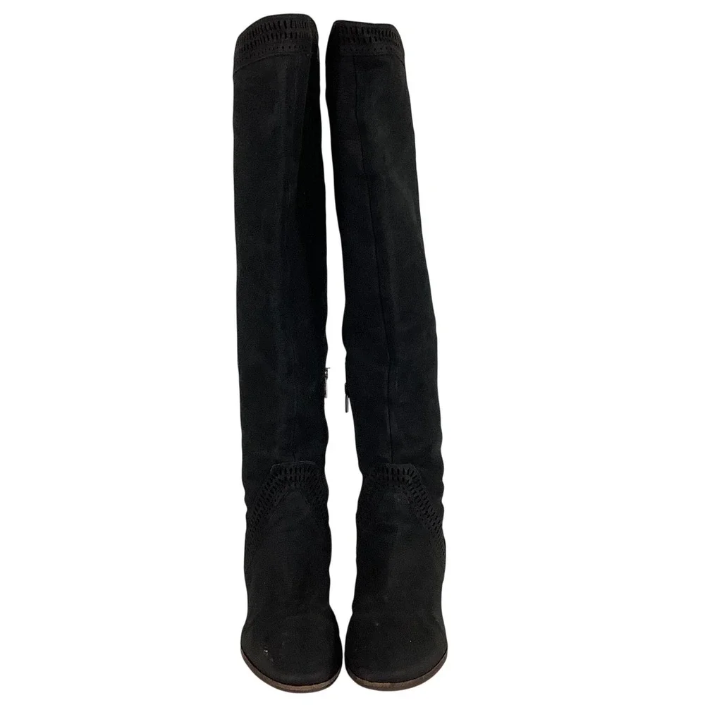 Vince Camuto Karinda Black Suede Over‎ The Knee Perforated Boots Womens 10M 40