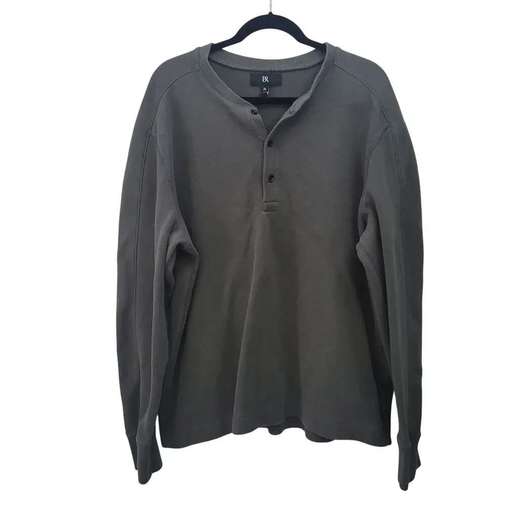 Banana Republic Size XLT Ribbed Olive Green‎ Long Sleeve Henley Classic Casual