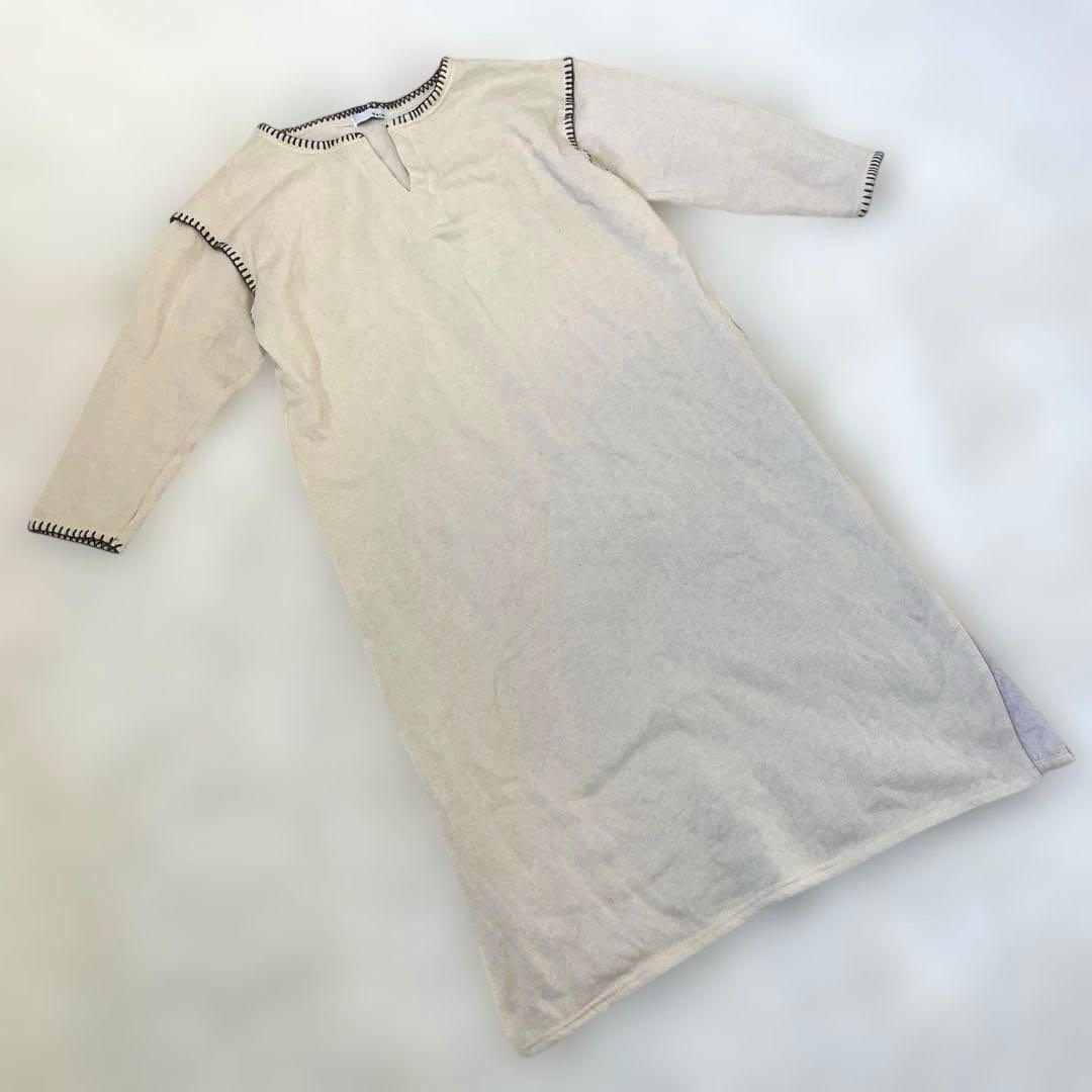 Helm Shimamura Color Block Stitch Dress M Beige Long Slit