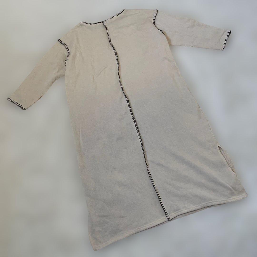 Helm Shimamura Color Block Stitch Dress M Beige Long Slit