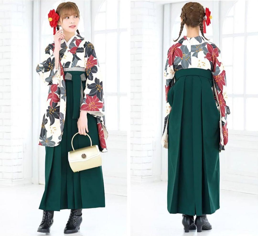 Floral Kimono and Deep Green Hakama Set, Size L. Purchased in 2026, worn once.