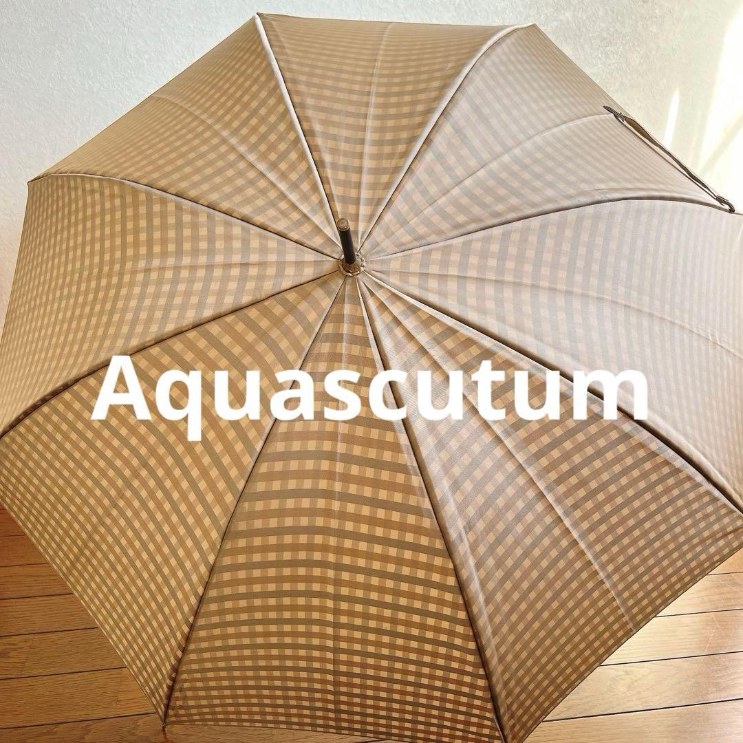Aquascutum Aqua Scutum Long Umbrella Check Pattern Wooden Handle Men's