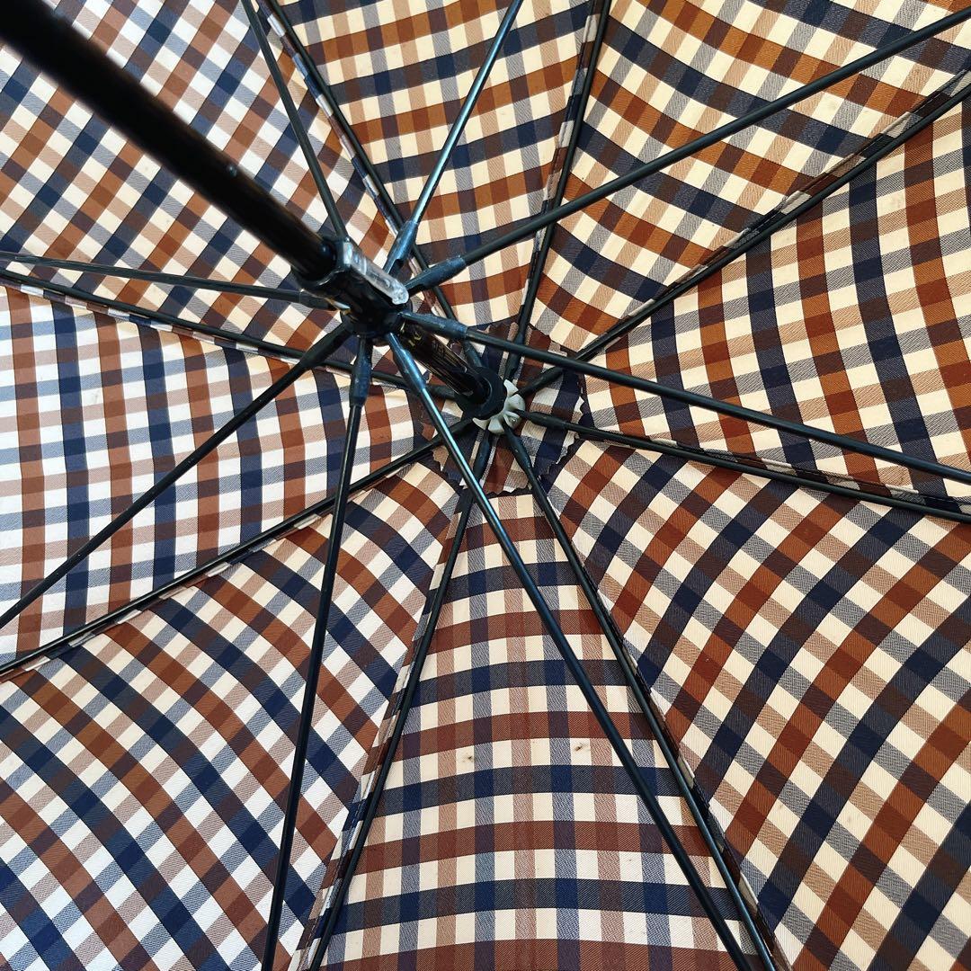 Aquascutum Aqua Scutum Long Umbrella Check Pattern Wooden Handle Men's