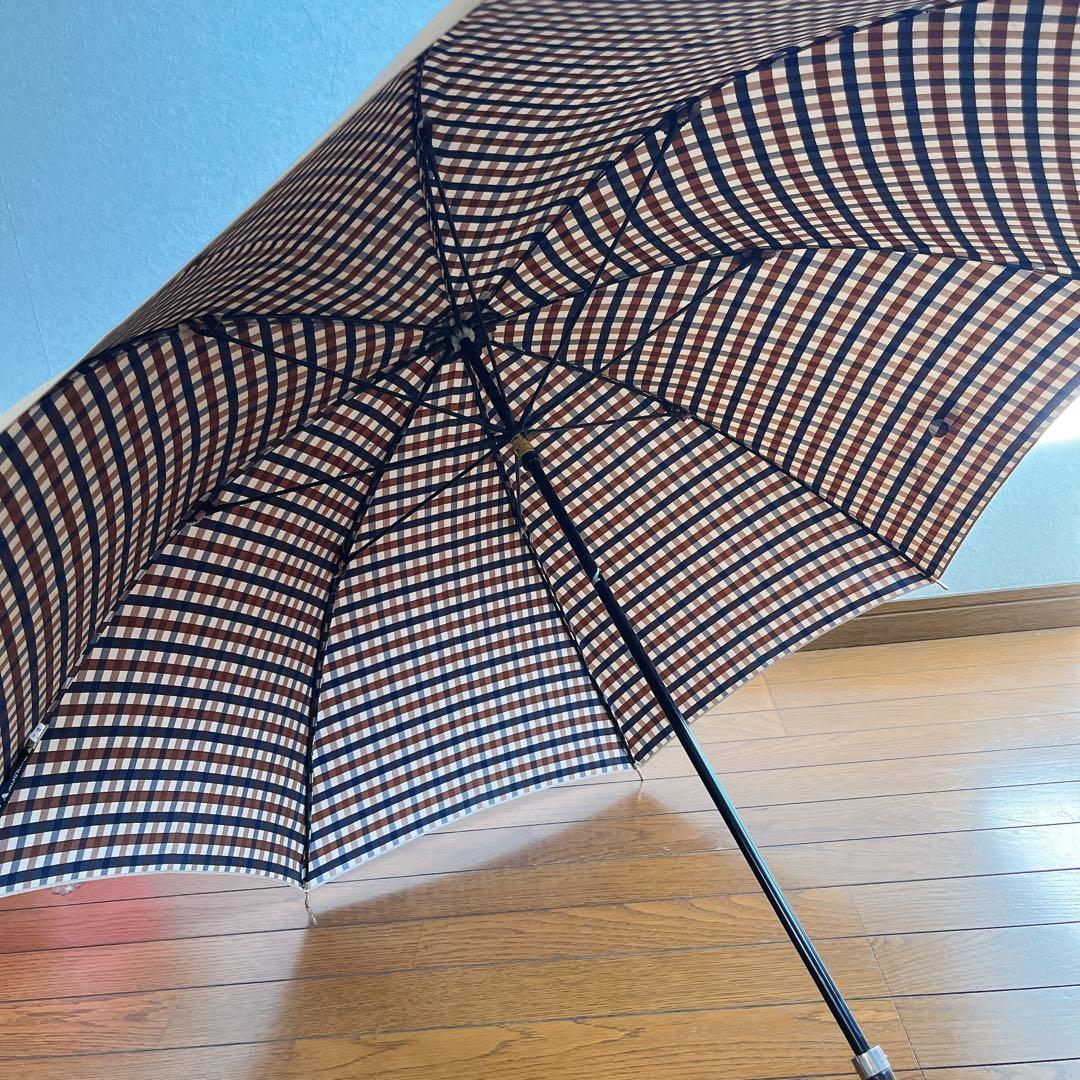 Aquascutum Aqua Scutum Long Umbrella Check Pattern Wooden Handle Men's