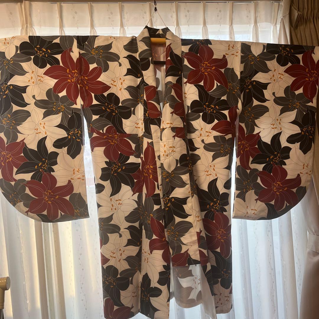 Japanese floral pattern kimono / Hakama obi 3-piece set Graduation Hakama S size BK