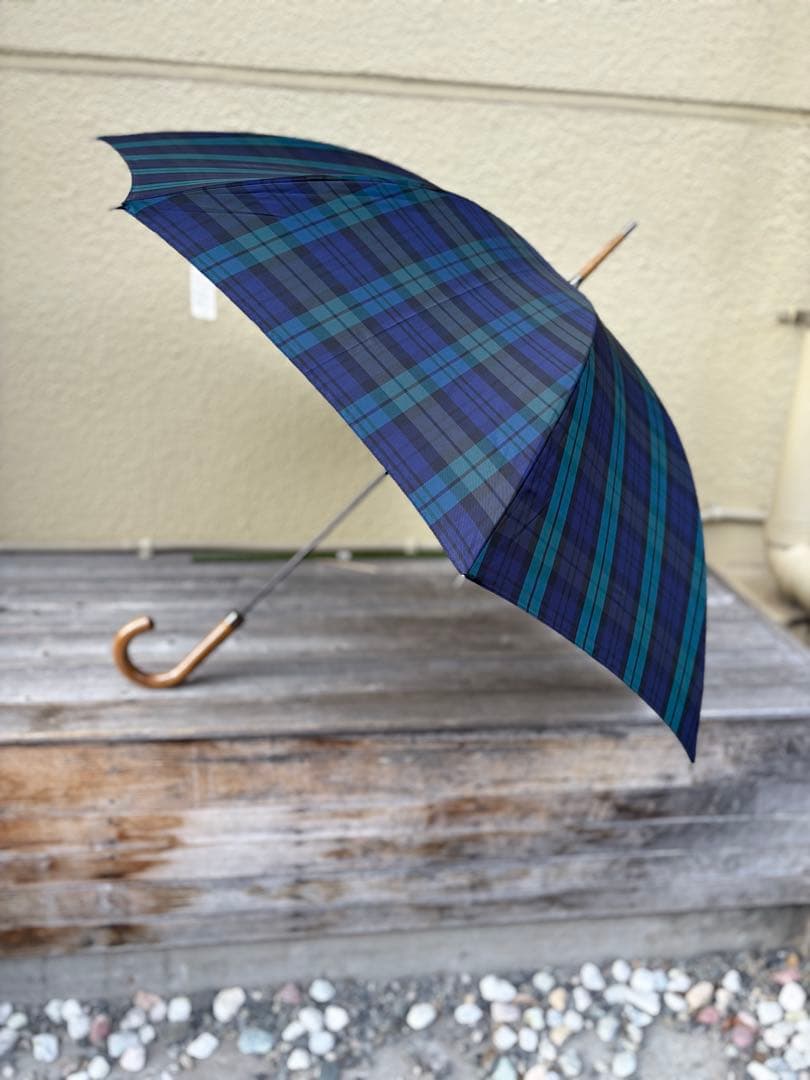 Brooks Brothers Black Watch Long Umbrella, 55cm, Wooden Handle