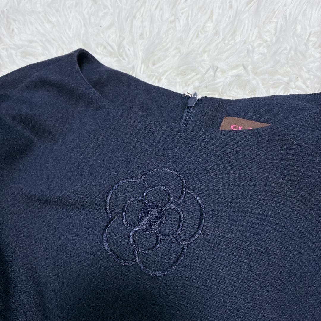 【Excellent Condition ✨】CLATHAS Navy Dress with Floral Embroidery, Lightweight, 3/4 Sleeves, Long Sleeves