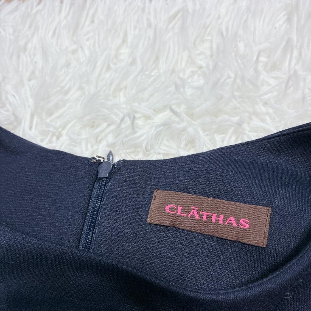 【Excellent Condition ✨】CLATHAS Navy Dress with Floral Embroidery, Lightweight, 3/4 Sleeves, Long Sleeves