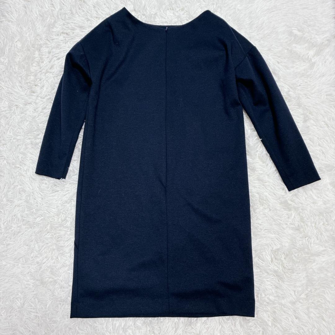 【Excellent Condition ✨】CLATHAS Navy Dress with Floral Embroidery, Lightweight, 3/4 Sleeves, Long Sleeves