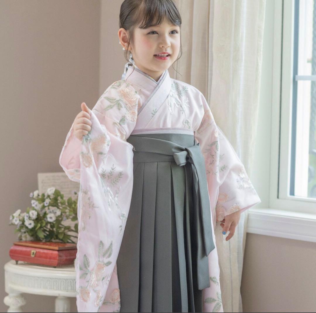 Catherine Cottage Easy Embroidery Tulle Hakama Set 120cm Pink x Gray-Green Hakama