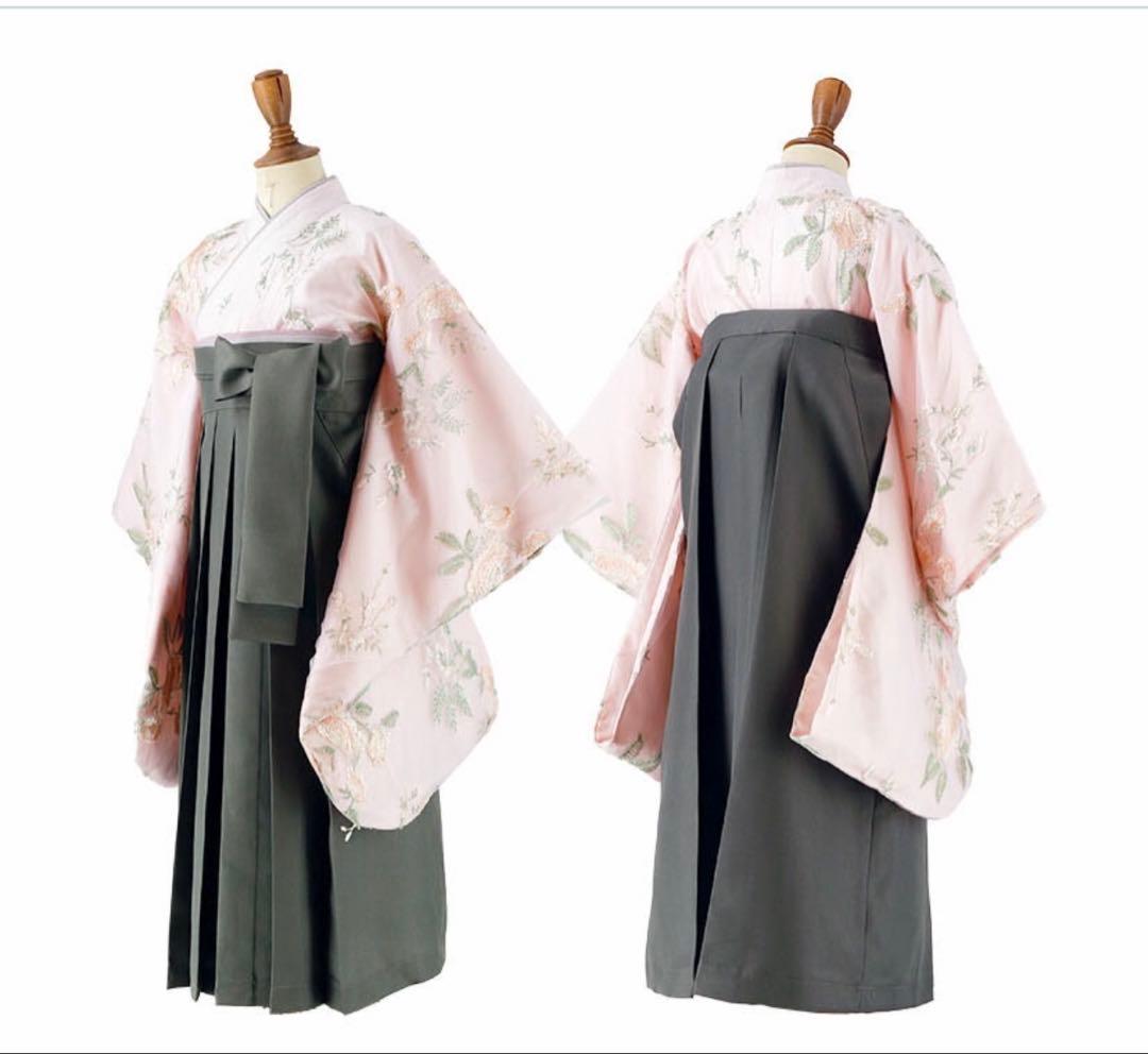 Catherine Cottage Easy Embroidery Tulle Hakama Set 120cm Pink x Gray-Green Hakama